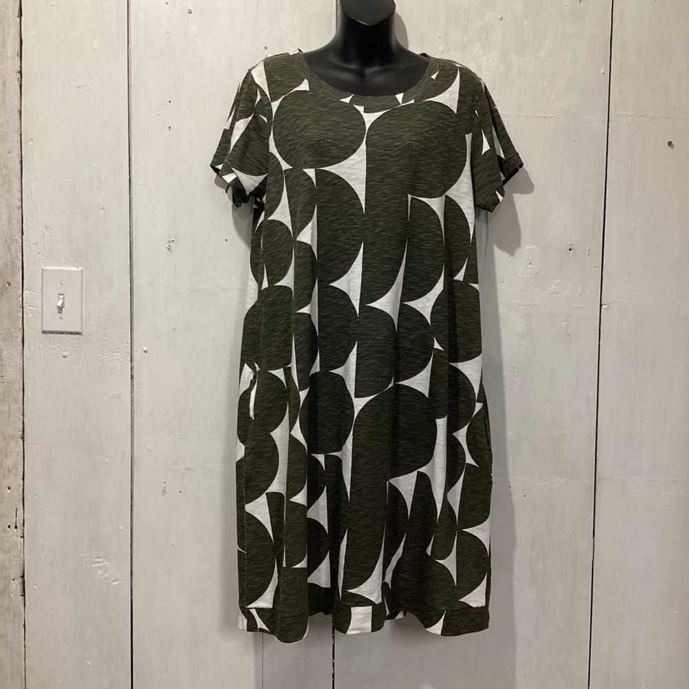 Olive Green Patterned FOIL T-shirt Dress Size L